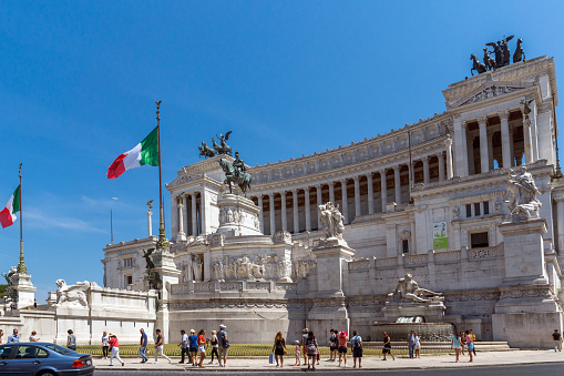 Rome, Italy - June 23, 2017: Amazing view of Altar of the Fatherland- Altare della Patria, known as the national Monument to Victor Emmanuel II in city of Rome, Italy