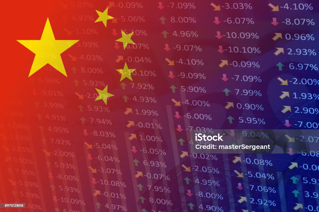 Bandeira da China com indicadores e gráfico - Foto de stock de China royalty-free