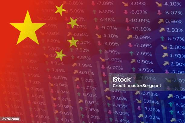 Foto de Bandeira Da China Com Indicadores E Gráfico e mais fotos de stock de China - China, Economia, Cultura Chinesa