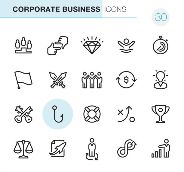 Corporate Business - Pixel Perfect icons 20 Outline Style - Black line - Pixel Perfect icons / Set #30 finger frame stock illustrations