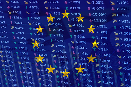 eu flag with indicators and chart