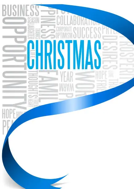 Vector illustration of Christmas card with blue ribbon