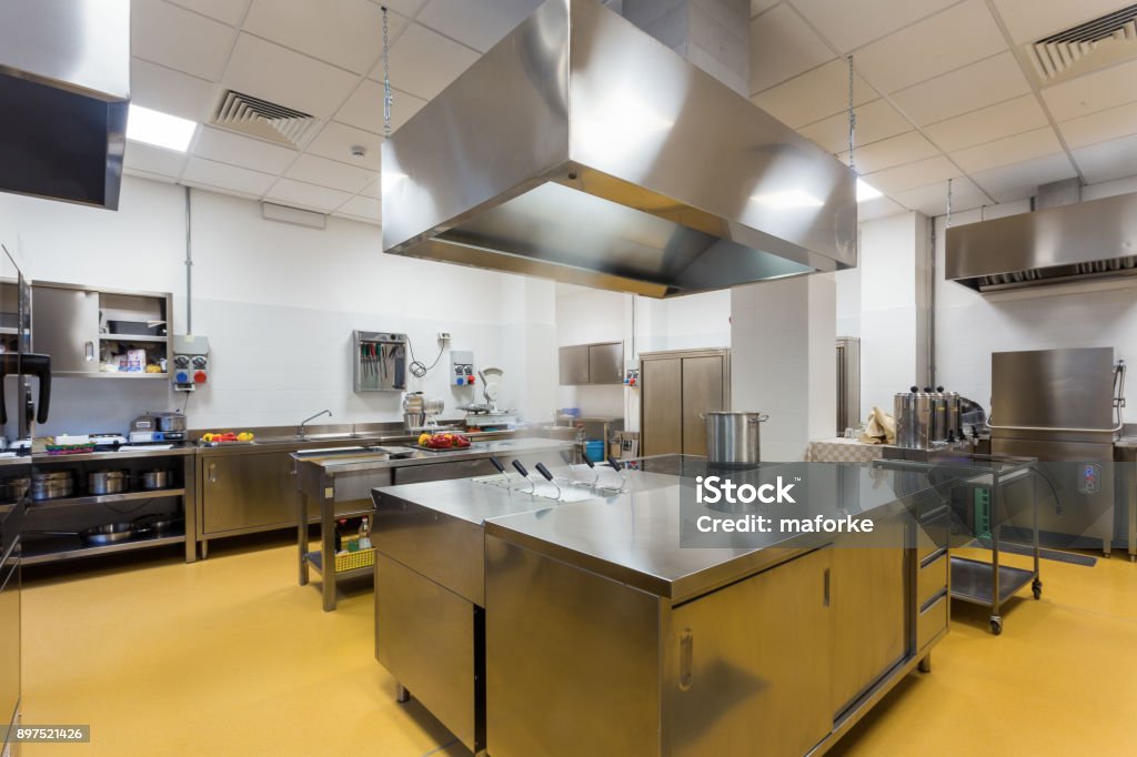 professional kitchen . stainless Commercial Kitchen Stock Photo