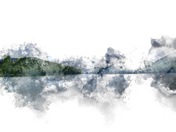 istock Beautiful mountain peak and river nature on black and white color shape for background. 897521680