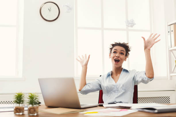 istock Business woman enjoying successful project 897521980