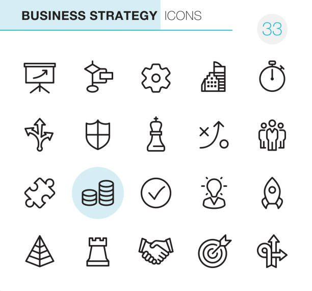 ilustrações de stock, clip art, desenhos animados e ícones de business strategy - pixel perfect icons - finance computer icon businessman office building