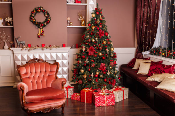 istock Interior room decorated in Christmas style 897524460