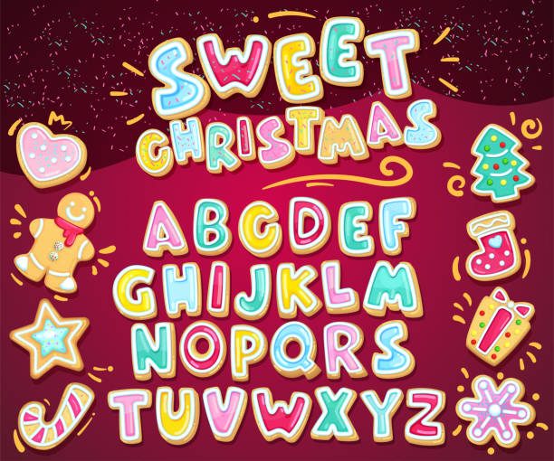 illustrations, cliparts, dessins animés et icônes de police de doux joyeux noël. - cookie letter illustrations