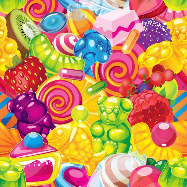 Vector illustration of seamless pattern of sweets and fruits