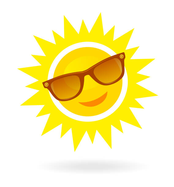 ilustrações de stock, clip art, desenhos animados e ícones de cheerful, smiling cartoon sun in sunglasses on white background. - sun sunlight symbol flame