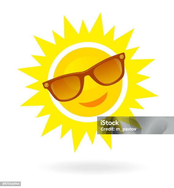 Cheerful Smiling Cartoon Sun In Sunglasses On White Background Stock Illustration - Download Image Now