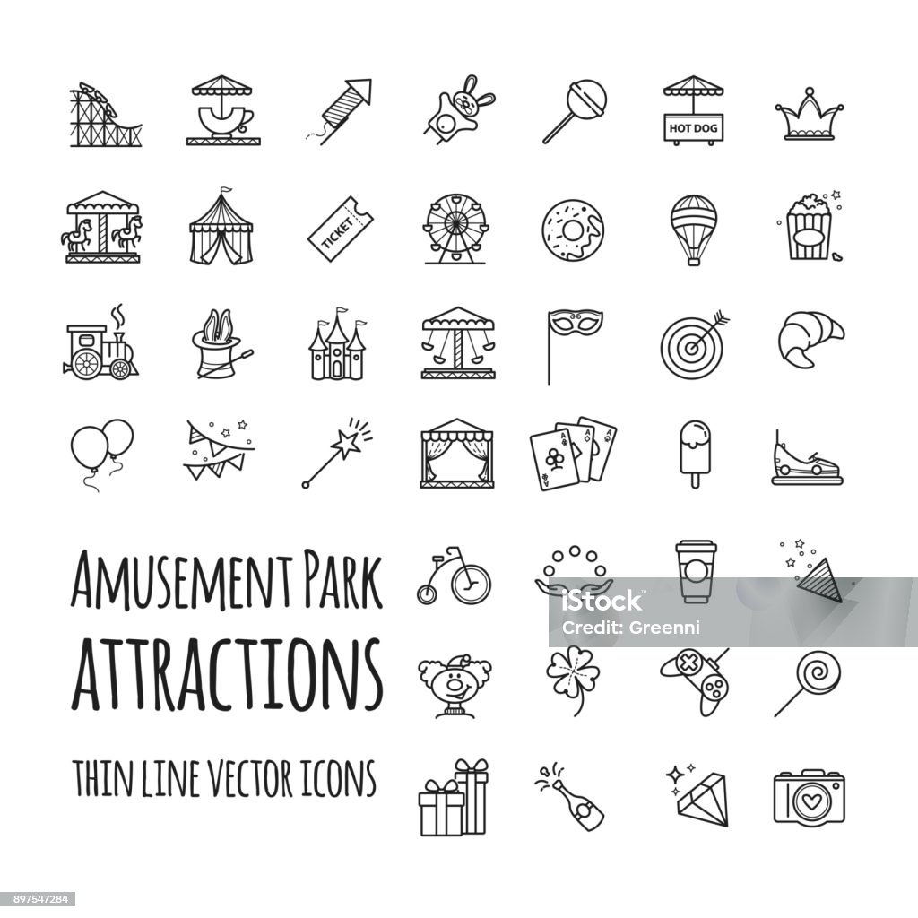 Amusement park, attraction vector icons set Amusement park, attraction vector icons set for your design Icon Symbol stock vector