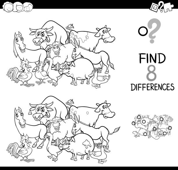 различия игры с сельскохозяйственными животными для окраски - horse goat child humor stock illustrations