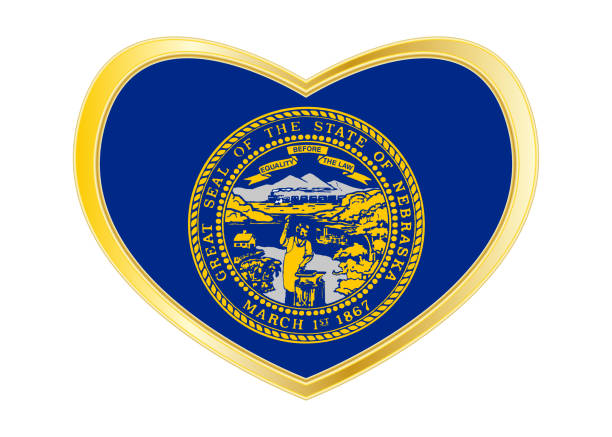 Flag of Nebraska in heart shape, golden frame