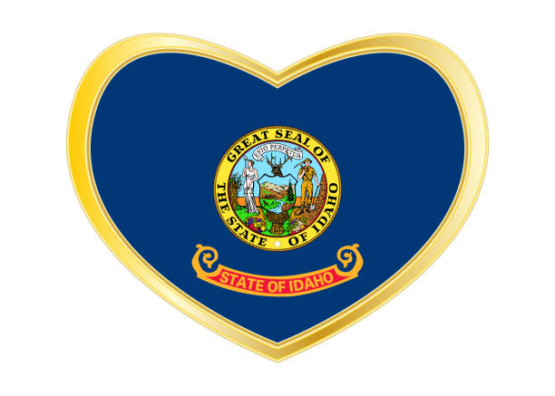 istock Flag of Idaho in heart shape, golden frame 897558546
