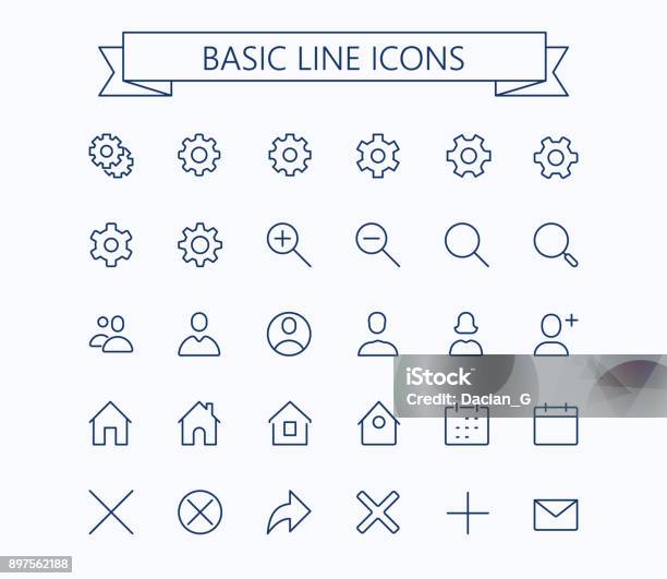 Basic Line Mini Iconseditable Stroke 24x24 Grid Pixel Perfectdeletesearchhomesettingspluscontacts And Message Stock Illustration - Download Image Now