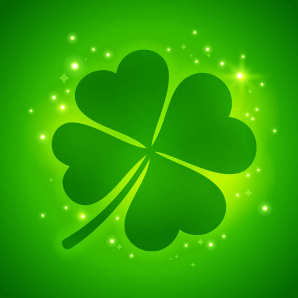 ilustraciones, imágenes clip art, dibujos animados e iconos de stock de trébol de cuatro hoja trébol de la suerte - st patricks day backgrounds clover leaf