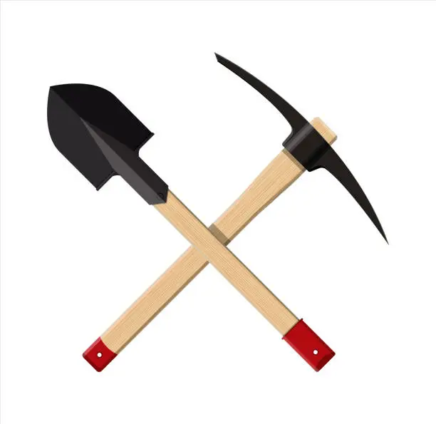 Vector illustration of Crossed shovel and pickaxe.