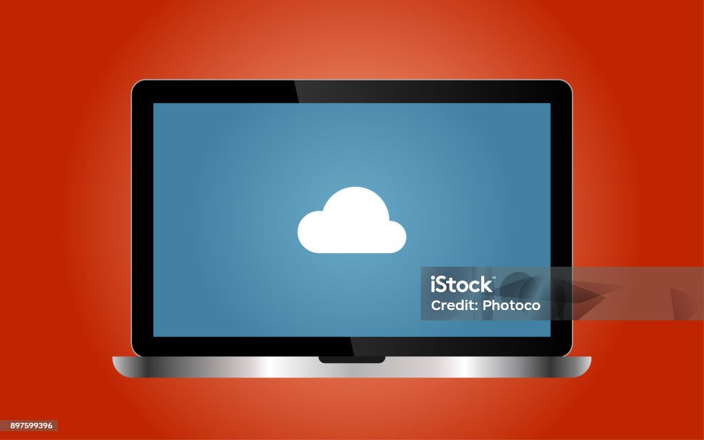 Cloud Shape For Computer Laptop With Cloud Shape Stock Illustration - Download Image Now - Blue ...