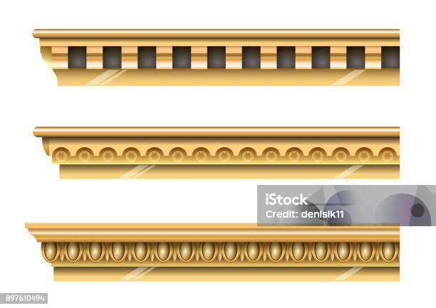 Set Of Classical Gold Cornices Stock Illustration - Download Image Now - Architectural Cornice, Gold - Metal, Illustration