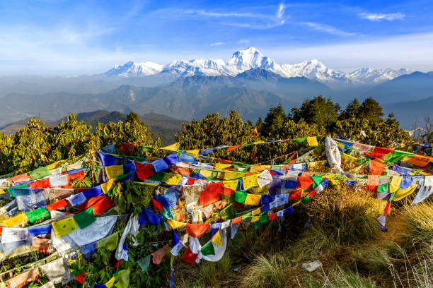 istock Prayer flag at Poon hill in Nepal 897630850