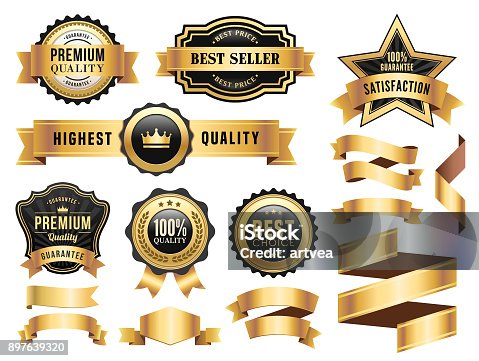 istock Gold Badges and Ribbons Set 897639320