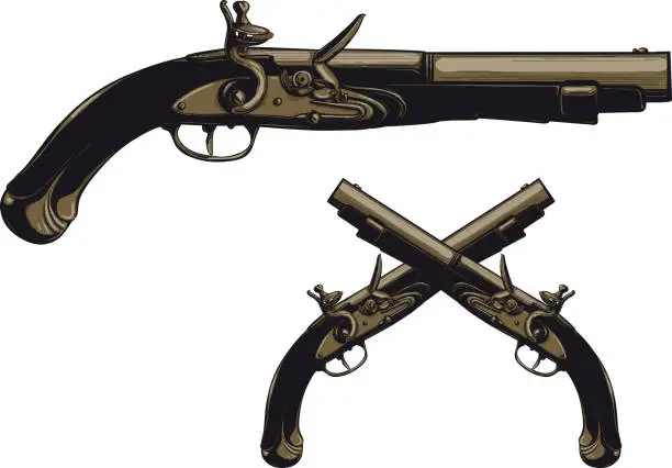 Vector illustration of Ancient flintlock pistol