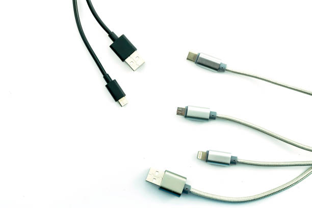 istock Connectors and sockets for PC and mobile devices.USB Micro cables isolated on white background 897649808