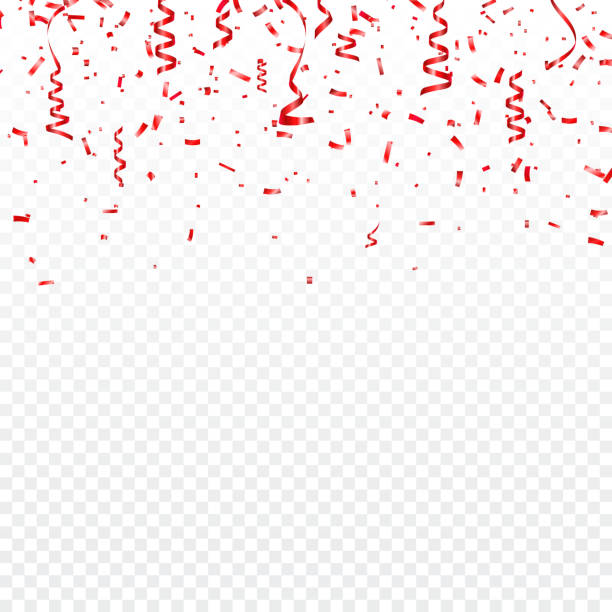 istock Christmas, Valentines day red confetti with ribbons on transparent background. Falling shiny confetti glitters. Festive party design elements 897656332