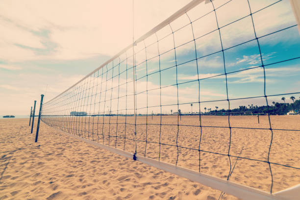 istock Beach volleyball net in Santa Barbara shore 897661132