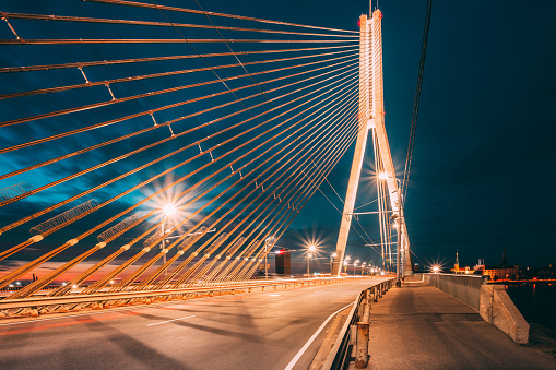 Vansu Bridge In Riga, Latvia. Shroud Bridge.  Cable-Stayed Bridge