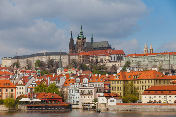 istock Prague castle and Vltava river in Prague, Czech Republic 897674780