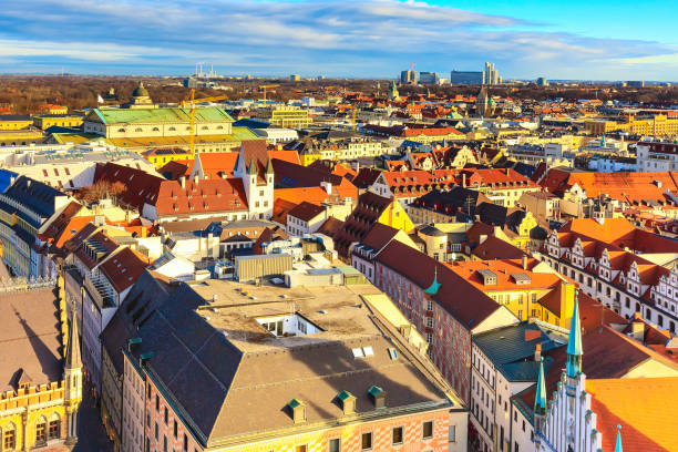 istock Aerial view and city skyline in Munich, Germany 897681396