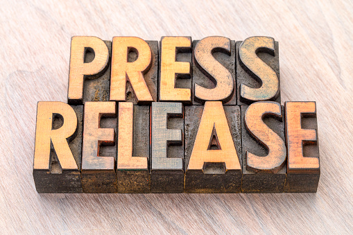 press release word abstract in vintage letterpress wood type