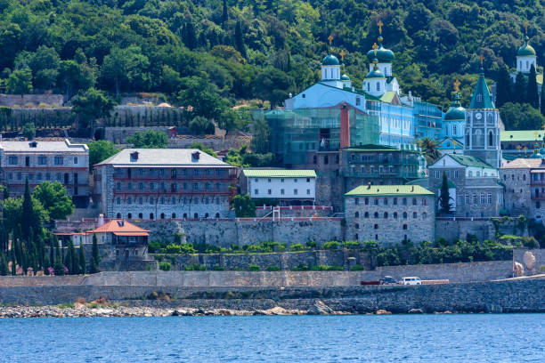 istock Russian St. Pantaleon monastery at Mount Athos 897695104