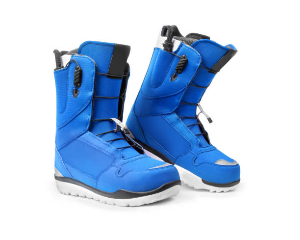 istock Pair of technological snowboard boots isolated on white background 897697806