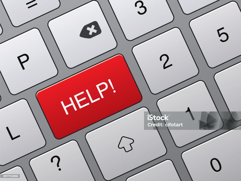 Keybord For Help Keyboard With A Key To Help Stock Illustration - Download Image Now ...