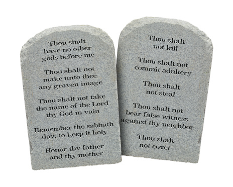 Moses Ten Commandments Stones Isolated on White Background.