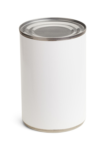 Generic Tin Can with Copy Space Isolated on a White Background.