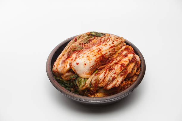 Kimchi on a crock head dish isolated