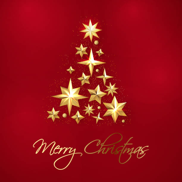 Abstrakte goldene Weihnachtsbaum mit Neonlichtern und glänzenden Sternen. – Vektorgrafik