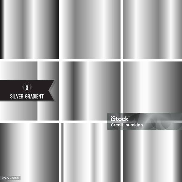 Set Of Silver Foil Texture Stock Illustration - Download Image Now - Color Gradient, Silver - Metal, Chrome