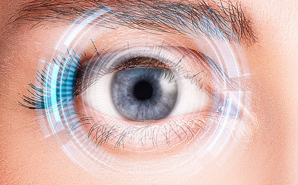 istock Security retina scanner on woman blue eye 897724014