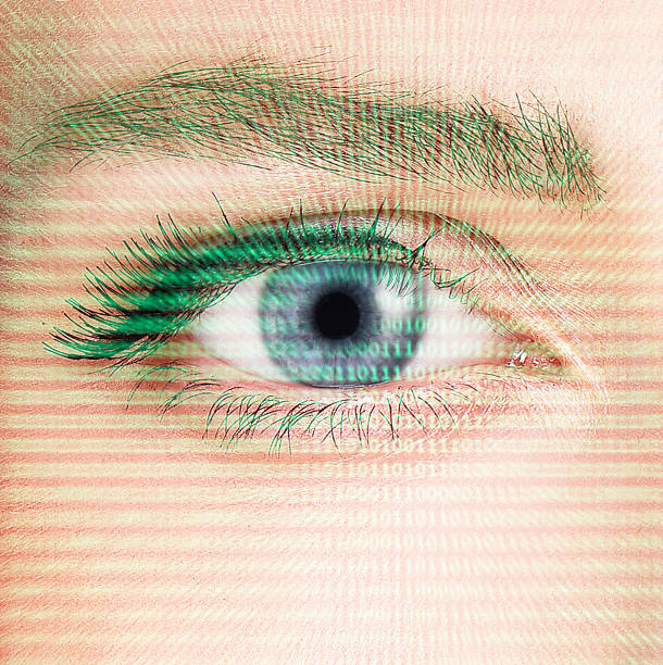 istock Security retina scanner on woman blue eye 897724030
