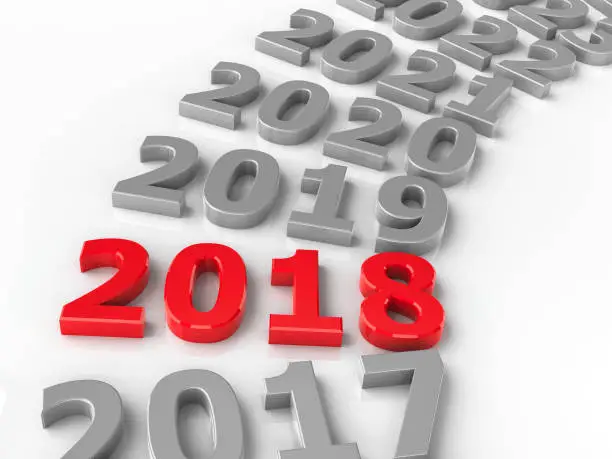 2018 future in the circle represents the new year 2018, three-dimensional rendering, 3D illustration