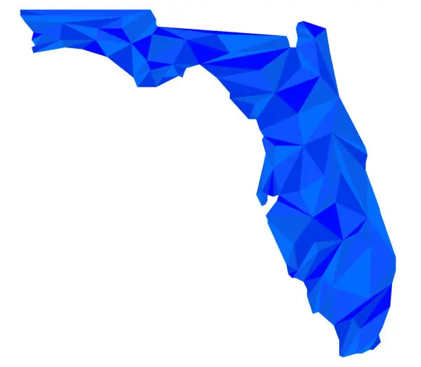 Vector illustration of Map of Florida made with Blue Triangles and Polygons