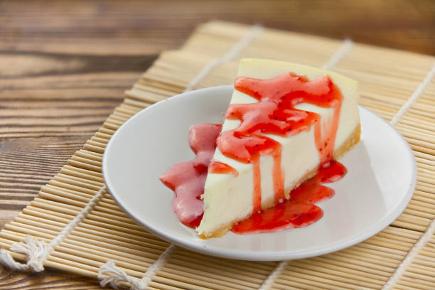 delicious cheesecake with strawberries stock photo