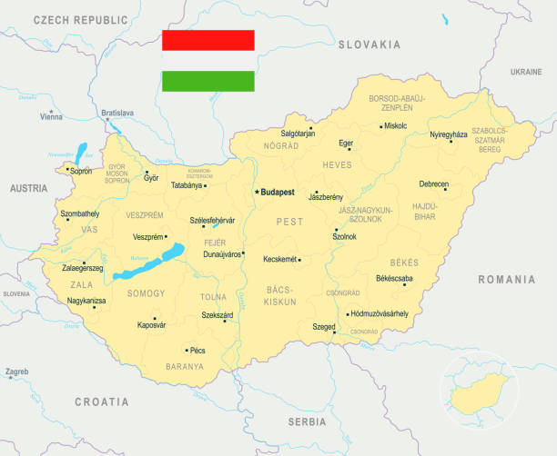 ハンガリーのマップ - 詳細なベクトル図 - hungary budapest map cartography点のイラスト素材／クリップアート素材／マンガ素材／アイコン素材