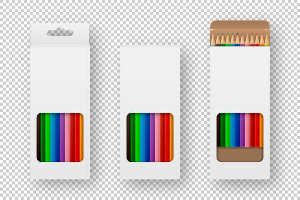 istock Vector realistic box of colored pencils icon set closeup isolated on white background. Design template, clipart or mockup for graphics - web, app, branding, advertising. Top view 897765338