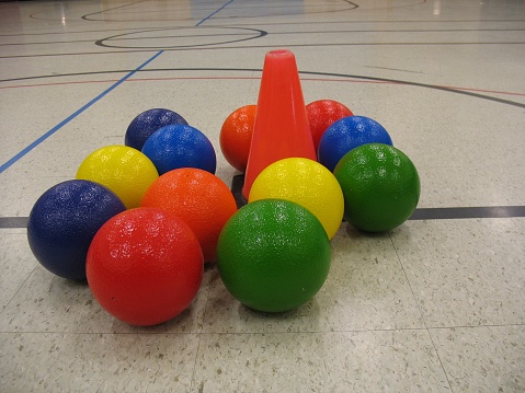 Children's toy balls displayed in store